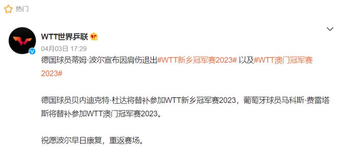 正式退赛!男单世界冠军无缘WTT冠军赛,马龙遗憾,王楚钦惋惜